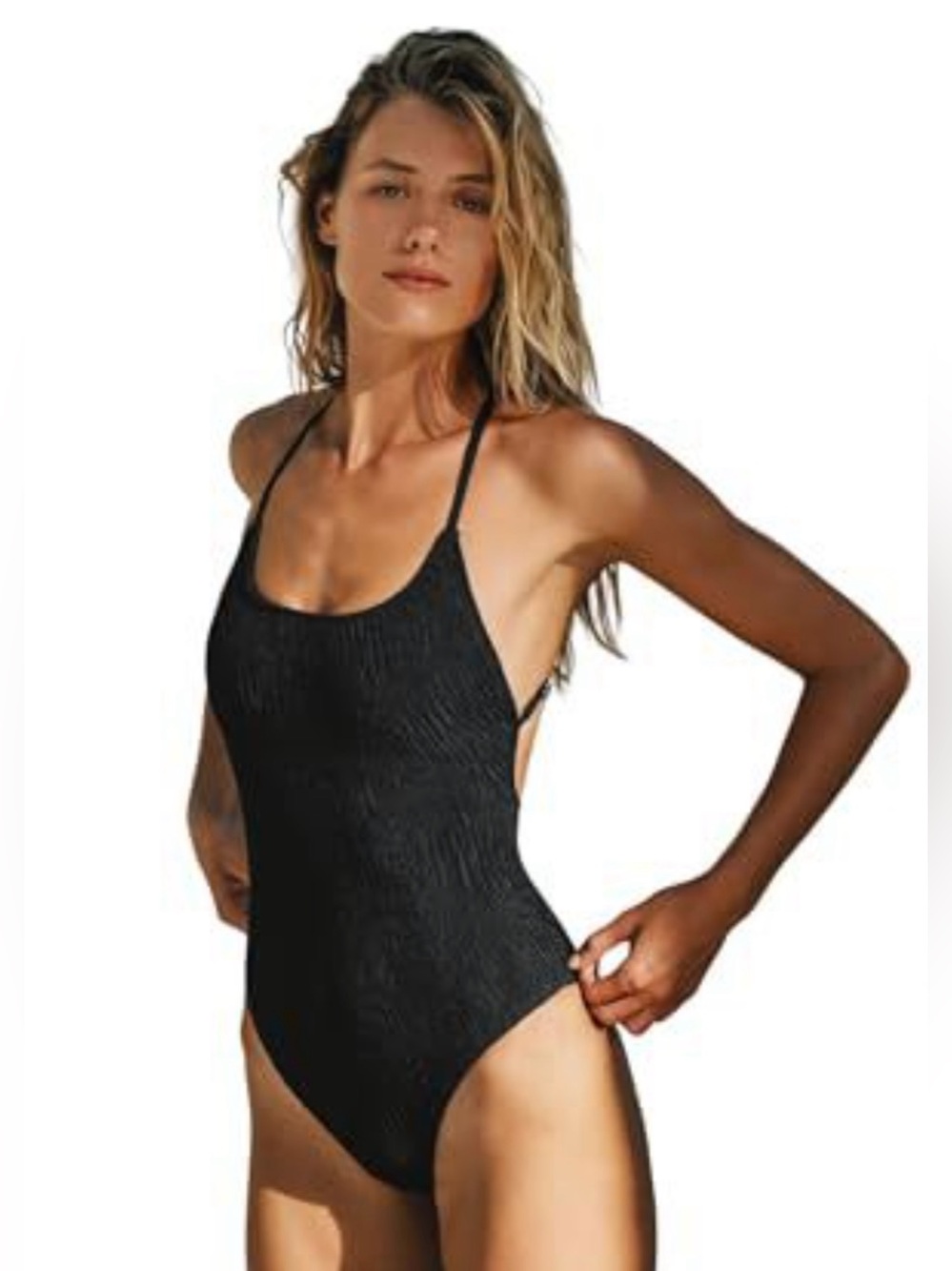 Women’s Black Ribbed One-Piece Swimsuit